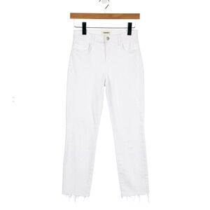 L'AGENCE Sada Jeans 23 | Cotton-Stretch | White | Mid-Rise Cropped Slim, Raw He